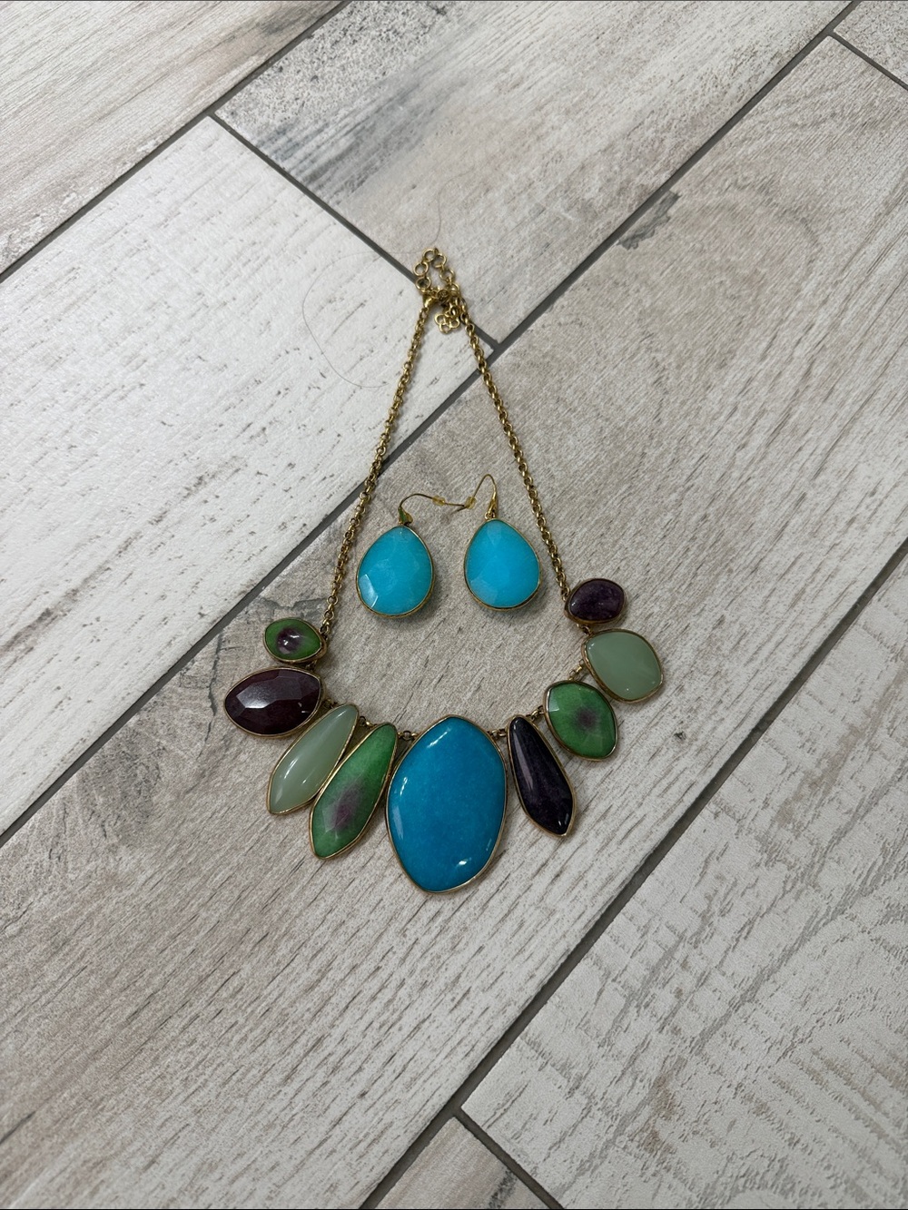 Stella and Dot Gold-Tone Multistone Statement Necklace & Earrings Set -Turquoise